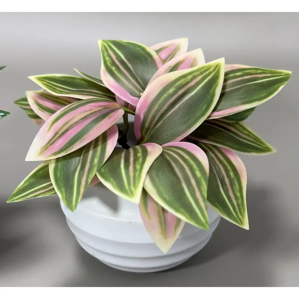 3 Small Artificial Colorful Potted Plants In White Planters. NEW